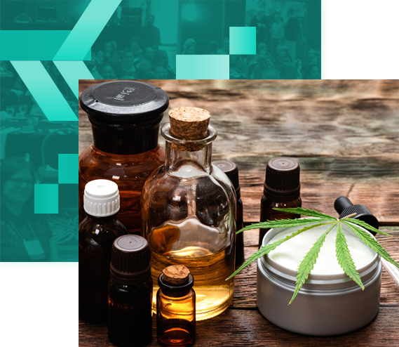 Cannabis products in bottles and tin can