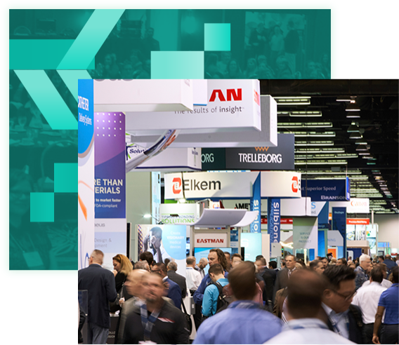 Attendees and exhibitors walking the expo hall
